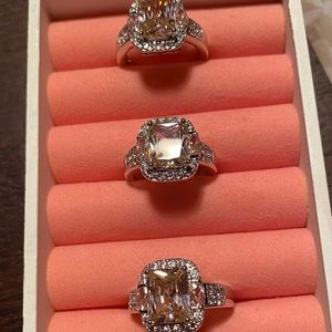 CZ Silver Plate Pink Amethyst Emerald Cushion Ring